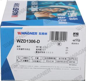 Wagner WZD1306-D - Bremžu uzliku kompl., Disku bremzes www.autospares.lv