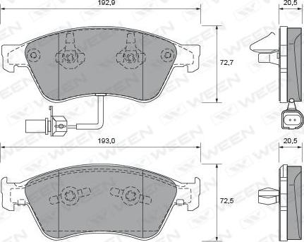 Ween 151-1942 - Bremžu uzliku kompl., Disku bremzes www.autospares.lv