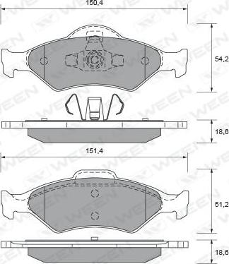 Ween 151-1852 - Тормозные колодки, дисковые, комплект www.autospares.lv