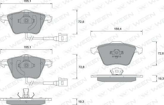 Ween 151-1254 - Тормозные колодки, дисковые, комплект www.autospares.lv