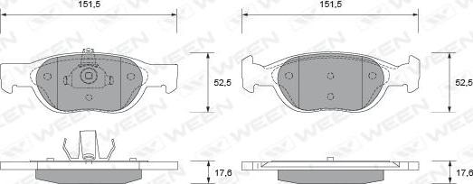 Ween 151-1798 - Тормозные колодки, дисковые, комплект www.autospares.lv