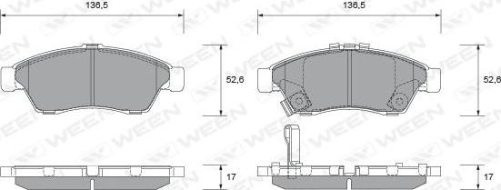 Ween 151-2263 - Тормозные колодки, дисковые, комплект www.autospares.lv