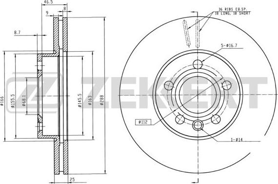 Zekkert BS-5198B - Тормозной диск www.autospares.lv