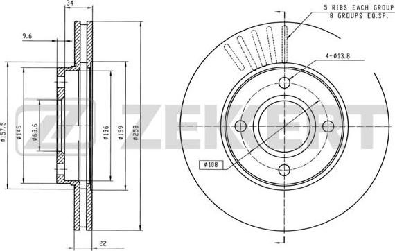 Zekkert BS-5222B - Bremžu diski autospares.lv