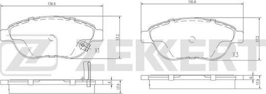 Zekkert BS-1688 - Bremžu uzliku kompl., Disku bremzes www.autospares.lv