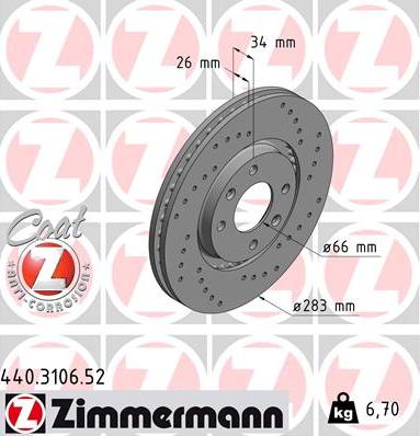 Zimmermann 440.3106.52 - Bremžu diski www.autospares.lv