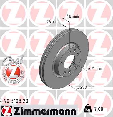 Zimmermann 440.3108.20 - Bremžu diski autospares.lv