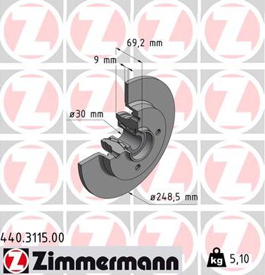 Zimmermann 440.3115.00 - Тормозной диск www.autospares.lv