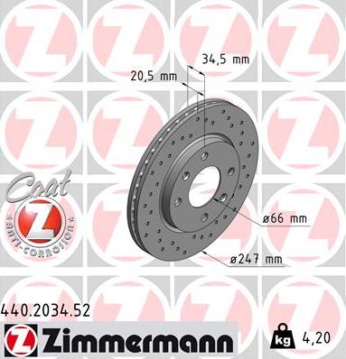 Zimmermann 440.2034.52 - Тормозной диск www.autospares.lv