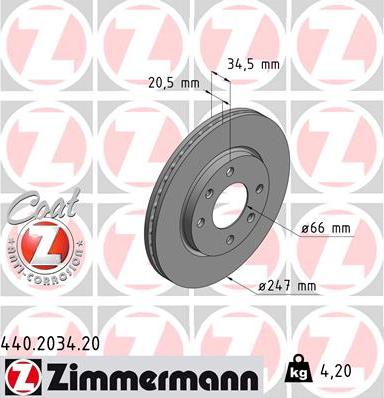 Zimmermann 440.2034.20 - Тормозной диск www.autospares.lv