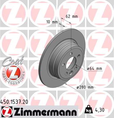 Zimmermann 450.1537.20 - Bremžu diski autospares.lv