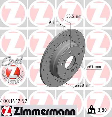 Zimmermann 400.1412.52 - Bremžu diski www.autospares.lv