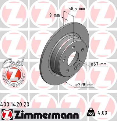 Zimmermann 400.1420.20 - Bremžu diski www.autospares.lv