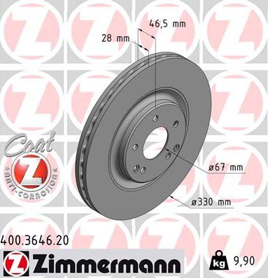 Zimmermann 400.3646.20 - Bremžu diski www.autospares.lv