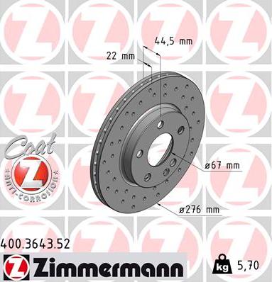 Zimmermann 400.3643.52 - Bremžu diski www.autospares.lv