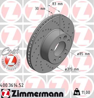 Zimmermann 400.3614.52 - Bremžu diski www.autospares.lv