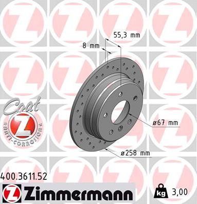 Zimmermann 400.3611.52 - Bremžu diski autospares.lv