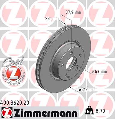 Zimmermann 400.3620.20 - Bremžu diski www.autospares.lv
