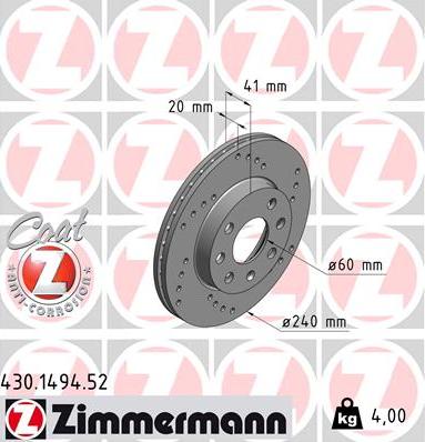 Zimmermann 430.1494.52 - Bremžu diski autospares.lv