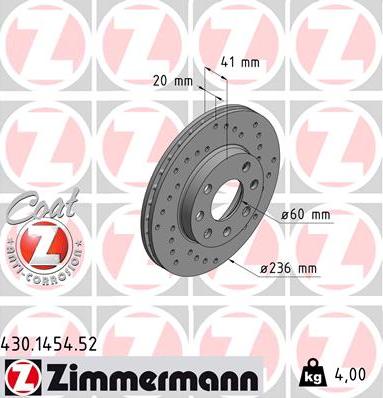 Zimmermann 430.1454.52 - Bremžu diski autospares.lv