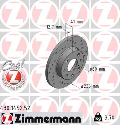 Zimmermann 430.1452.52 - Bremžu diski autospares.lv