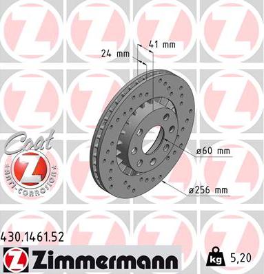 Zimmermann 430.1461.52 - Bremžu diski autospares.lv