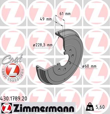 Zimmermann 430.1789.20 - Bremžu trumulis www.autospares.lv