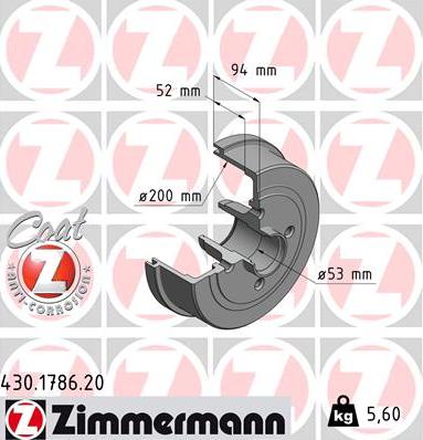 Zimmermann 430.1786.20 - Bremžu trumulis www.autospares.lv