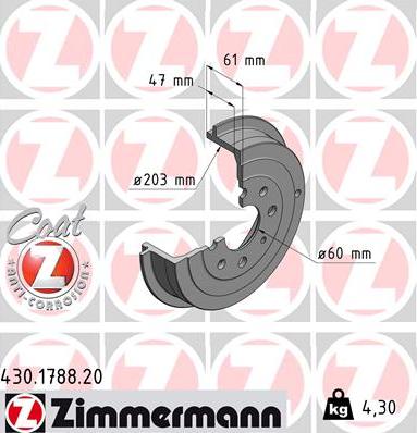 Zimmermann 430.1788.20 - Bremžu trumulis www.autospares.lv