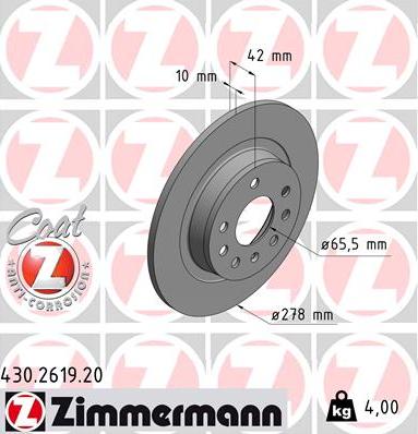 Zimmermann 430.2619.20 - Bremžu diski www.autospares.lv