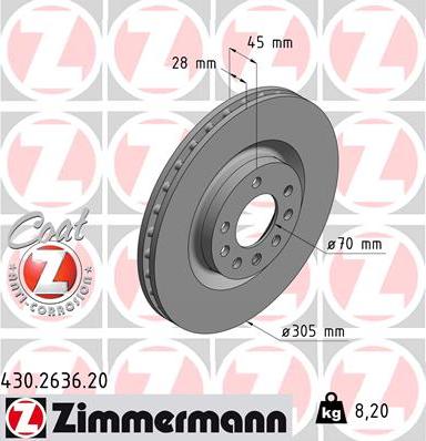 Zimmermann 430.2636.20 - Bremžu diski www.autospares.lv