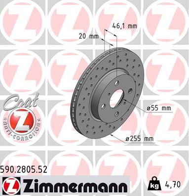 Zimmermann 590.2805.52 - Bremžu diski autospares.lv