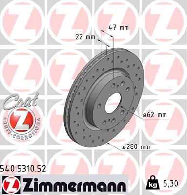 Zimmermann 540.5310.52 - Bremžu diski www.autospares.lv