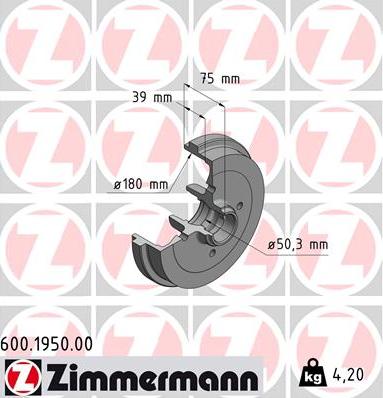 Zimmermann 600.1950.00 - Bremžu trumulis www.autospares.lv