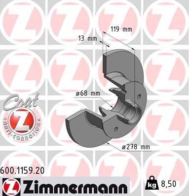 Zimmermann 600.1159.20 - Bremžu diski www.autospares.lv