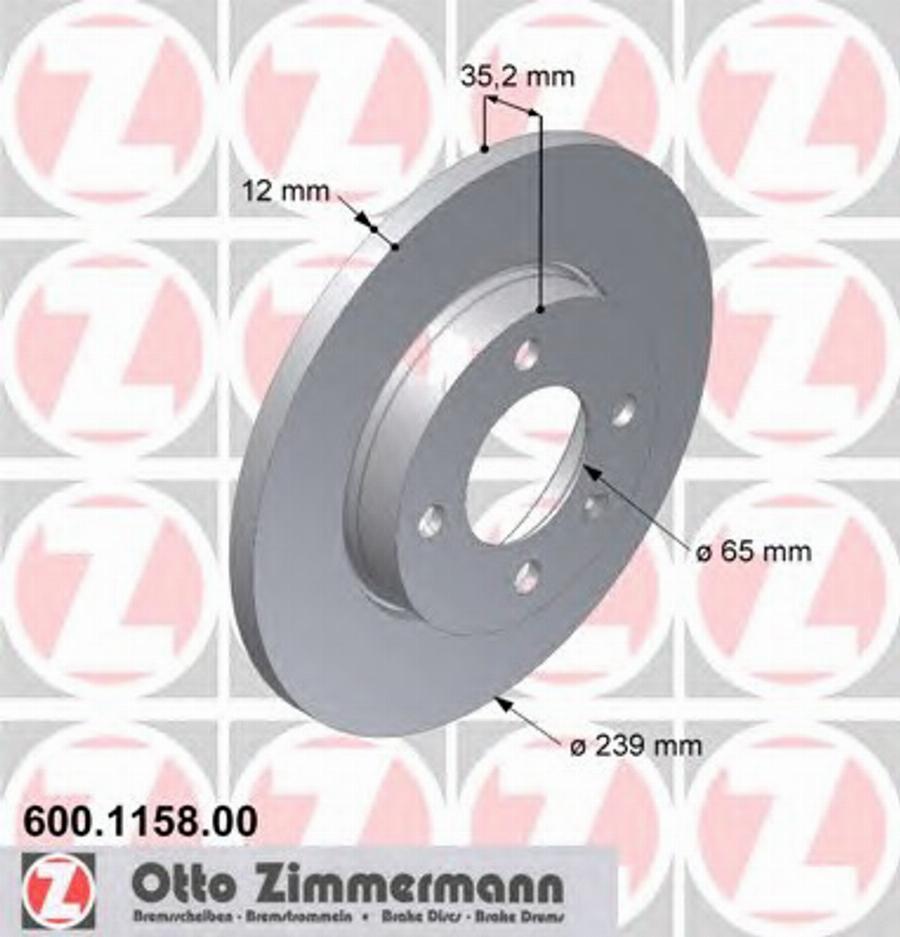 Zimmermann 600 1158 00 - Тормозной диск www.autospares.lv