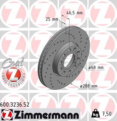 Zimmermann 600.3236.52 - Bremžu diski www.autospares.lv