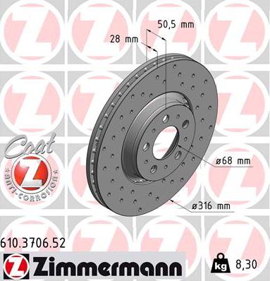 Zimmermann 610.3706.52 - Bremžu diski autospares.lv