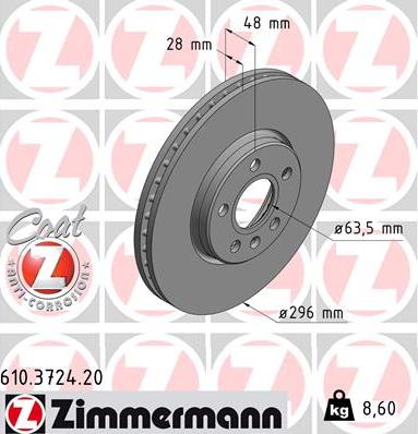 Zimmermann 610.3724.20 - Bremžu diski www.autospares.lv