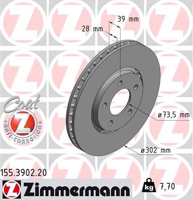 Zimmermann 155.3902.20 - Bremžu diski www.autospares.lv