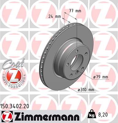 Zimmermann 150.3402.20 - Bremžu diski autospares.lv