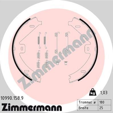 Zimmermann 10990.158.9 - Bremžu loku kompl., Stāvbremze www.autospares.lv