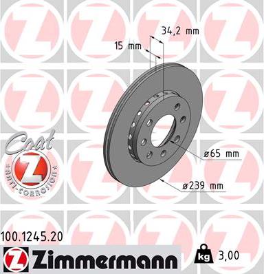 Zimmermann 100.1245.20 - Bremžu diski autospares.lv