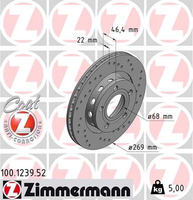 Zimmermann 100.1239.52 - Bremžu diski www.autospares.lv