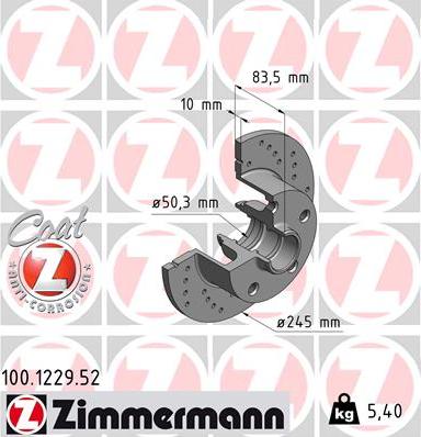 Zimmermann 100.1229.52 - Тормозной диск www.autospares.lv