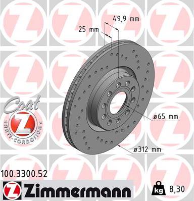 Zimmermann 100.3300.52 - Bremžu diski autospares.lv