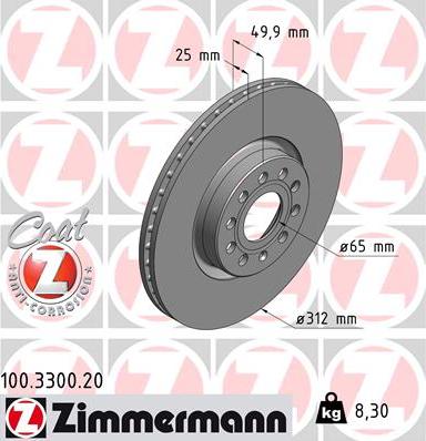 Zimmermann 100.3300.20 - Тормозной диск www.autospares.lv