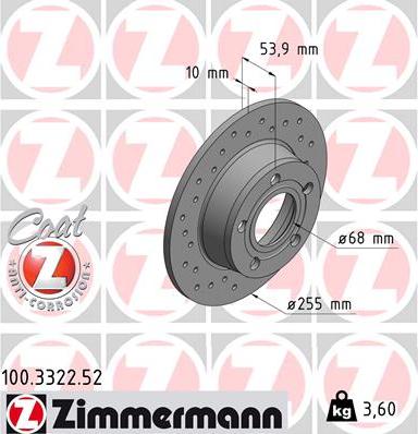 Zimmermann 100.3322.52 - Тормозной диск www.autospares.lv