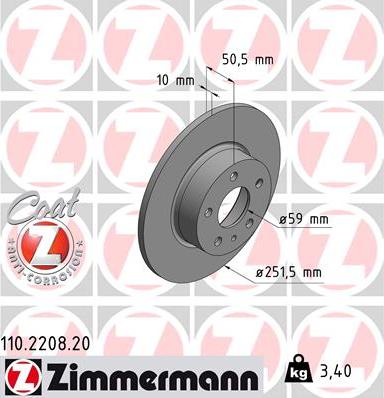 Zimmermann 110.2208.20 - Bremžu diski www.autospares.lv