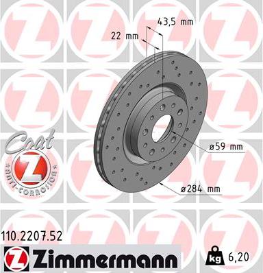 Zimmermann 110.2207.52 - Bremžu diski autospares.lv